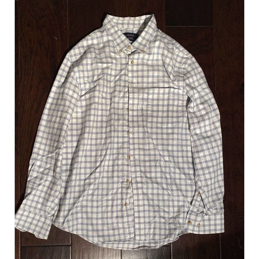 Charles Tyrwhitt Weekend Shirt Slim For White With Blue Stripped Button Down XL
